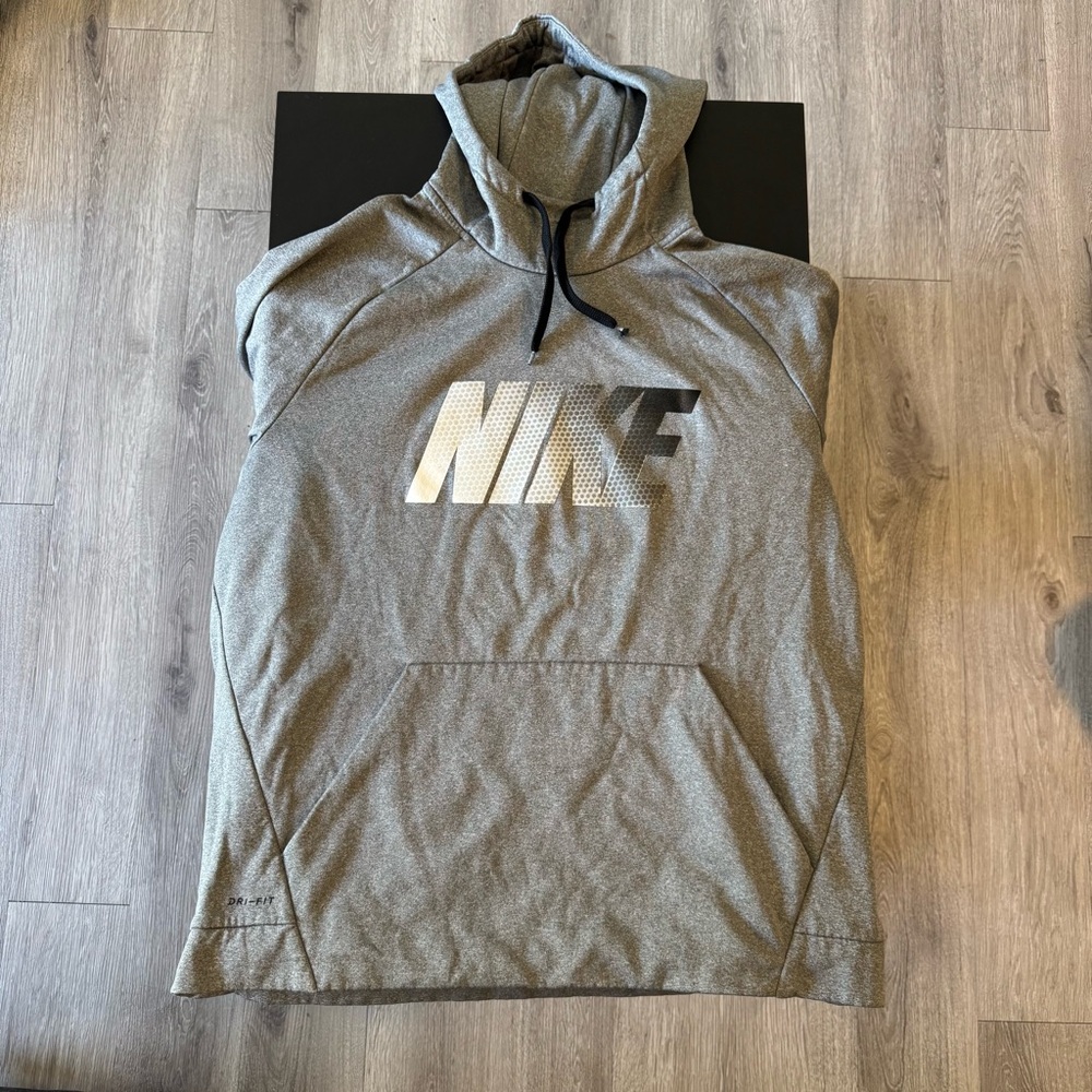 Men’s Nike Dri-Fit Nike “NIKE” Grey Training Hoodie Sweatshirt Size XXL / 2XL